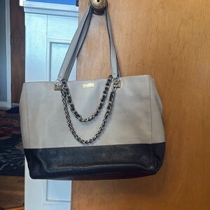 Kate Spade Beige and Black Sparkle Tote with Chain-Link Straps